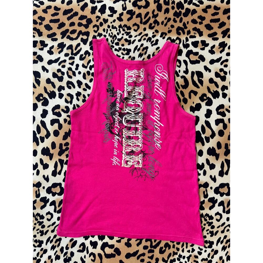 Vintage Semantic Design Japanese Brand Punk Gothic Graphic Pink Tank Top size L